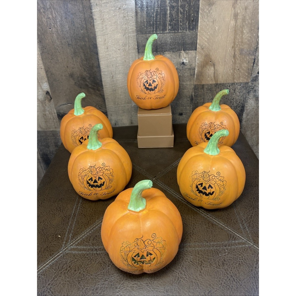 Resin trick or treat pumpkin fall Halloween‎ kitchen home decor vintage Set Of 6